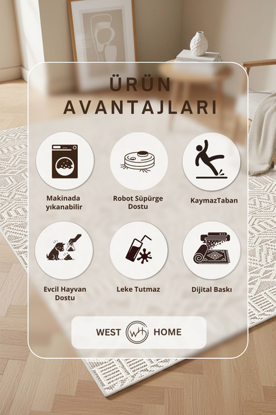 West Home Makinede yıkanabilir dijital kaymaz taban leke tutmaz mutfak halısı salon halısı ve kesme yolluk