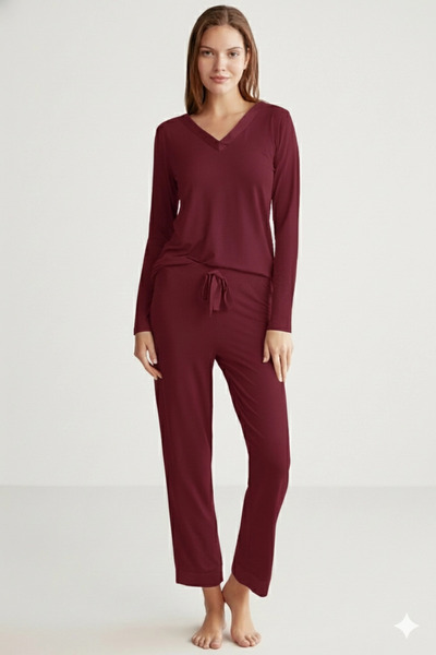 ALİN 318 Yumuşak Doku Uzun Kol Kadın Pijama Takımı