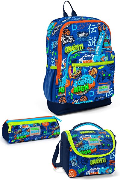 Coral High Set de 3 ghiozdane pentru copii cu model graffiti - Saks SET 0123767