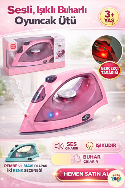 kosetoys Kız Çocuk Oyuncak Ütü Gerçekci Sesli Işıklı Buharlı PEMBE