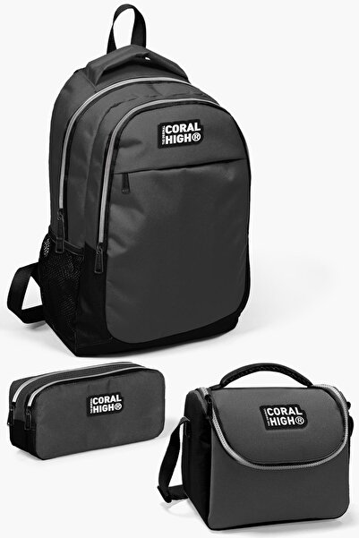 Coral High Kids Dark Gray Black 3-Piece School Bag Set SET0114393