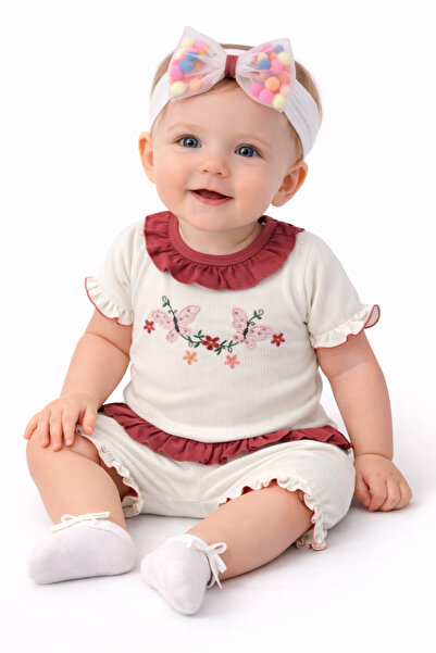 Tomuycuk Baby Girl Kids Set Roman Sweat 3-Piece Dried Rose 3-6-9-12 Months Ba...