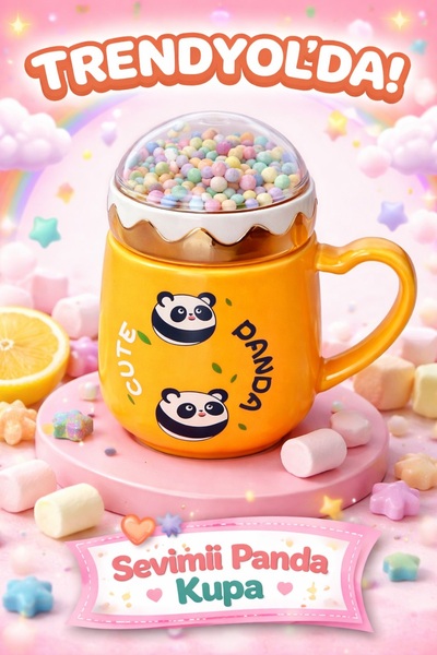 Two Two Turuncu Panda-ayıcık Boncuk Kapaklı Porselen Kupa Bardak 420 Ml-cute ...