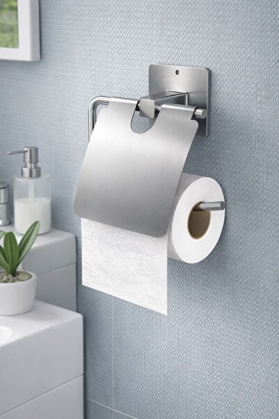 KARTEYA Yapışkanlı Krom Kapaklı Tuvalet Kağıdı Askısı Wc Kağıtlık