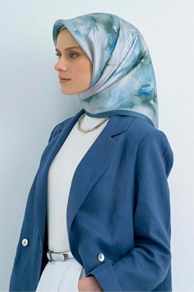 Armine Tivil Pure Silk Scarf 9515 - 53 Blue Pastel Flower Pattern
