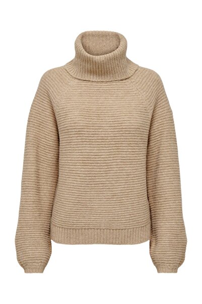 ONLY Γυναικείο πουλόβερ με ψηλό γιακά πλεκτό ανοιχτό μπεζ 15294486