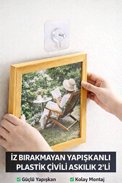 KARTEYA 2'li TABLO ASKISI Şeffaf Güçlü İz Bırakmaz Çivili Askılık Yapışkanlı ...