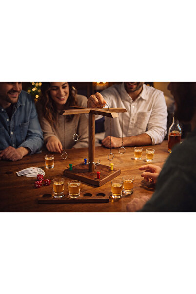 Out Of The Blue Ring Toss Drinking Game, Wooden, 4 Shot Glasses, for 2–4 Players