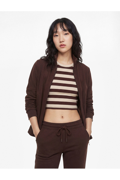 Koton Swea cu mânecă lungă din amestec modal și guler ridicat fermoare tricou