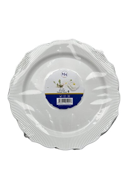 omeyva Kullan At Parti Plastik Sert Mika Tabak - 26 Cm. - Beyaz - 6 Adetlik P...