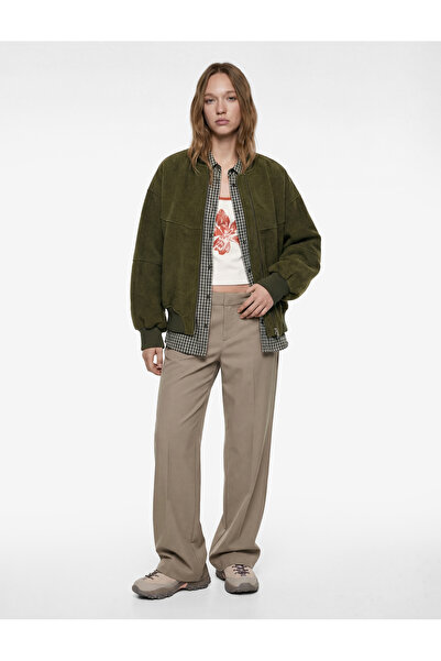 Koton Pocket Detailed Sheep Wool Blended Zippered Ribbed Oversized Jacket