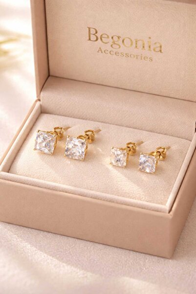 Takıparkxs 24 Ayar Altın Kaplama Cerrahi Çelik 3 Mm 4 Mm Kare Zirkon Tek Taş ...