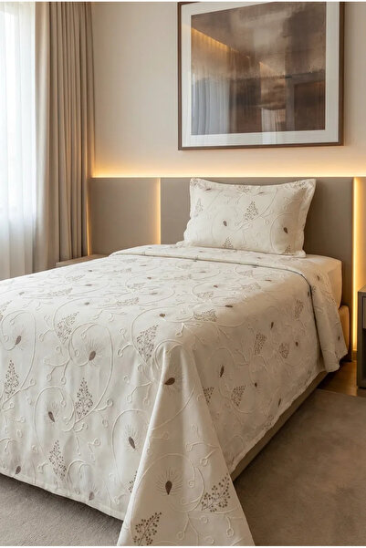 miar home perde tekstil Single Patterned Brown Detailed Bedspread Set Includi...