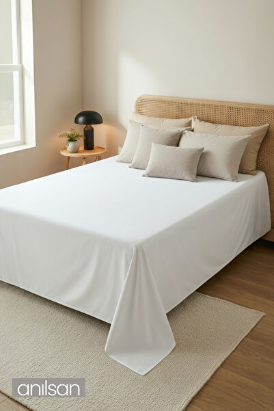 Anılsan Camelia Bračni Običan Ranforce Čaršav Set - Bela 100% pamuk