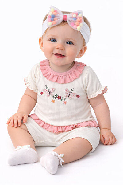 Tomuycuk Baby Girl Kids Set Powder Sweat 3 Pieces 3-6-9-12 Months Baby Sets O...