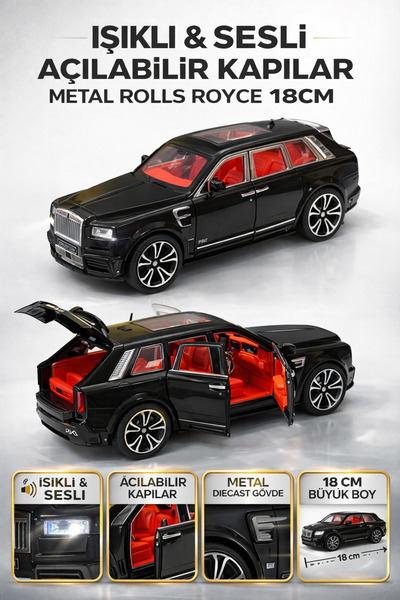 1:24 Pull Down Light and Sound Model Metal Jeep - Openable Doors Rolls Royce Model Car 18 cm