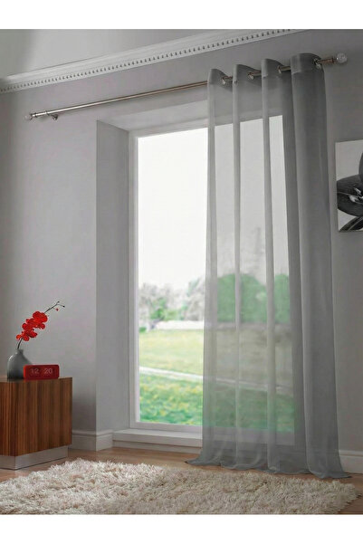 Bercem Home Rustikli Tül Perde - Antrasit Gri - Kuşgözlü Perde