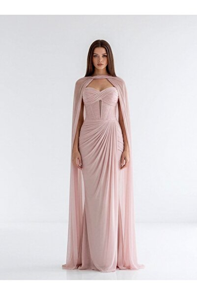 MAXXE 6179ŞİF PELERİNLİ ŞİFON ELBİSE