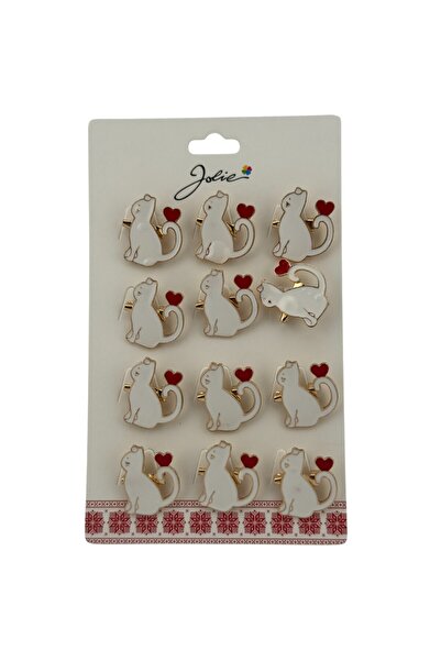 Flippy Set 12 Brose Martisor pentru Copii Pisica cu Inima pe Coada,Jolie