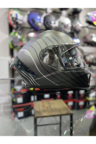 Sway 865 Space Siyah Beyaz Kapalı Kask Güneş Vizörlü