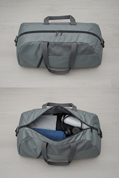 MUCCO Kaff Large Gray Front Pocket Adjustable Shoulder Strap Hand Travel Duff...