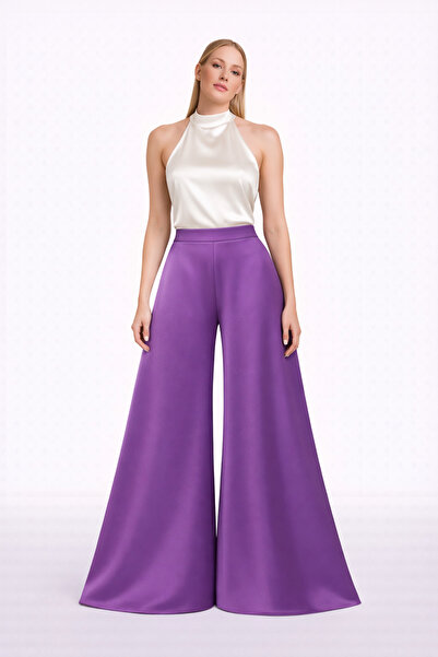 MERT ERKAN High Waist & Wide Leg Satin Stylish Trousers