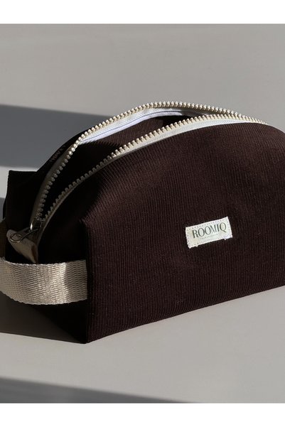 Roomiq Handmade Bitter Brown Velvet Makeup Bag Orven Collection Earth-Ii
