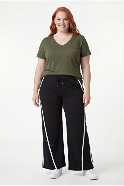 Verdavia Women's Plus Size Extra Comfortable Fit Striped Black Sweatpants
