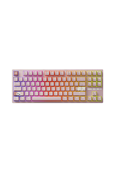 QwertyKey H87 Roz Switch LiniarBluetooth Wireless Hotswap RGB Tastatura Mecan...