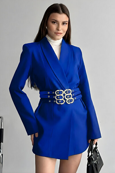 spirituel سترة نسائية أنيقة ذات ياقة مزدوجة الصدر ومحشوة بحزام ذهبي مزين بالت...