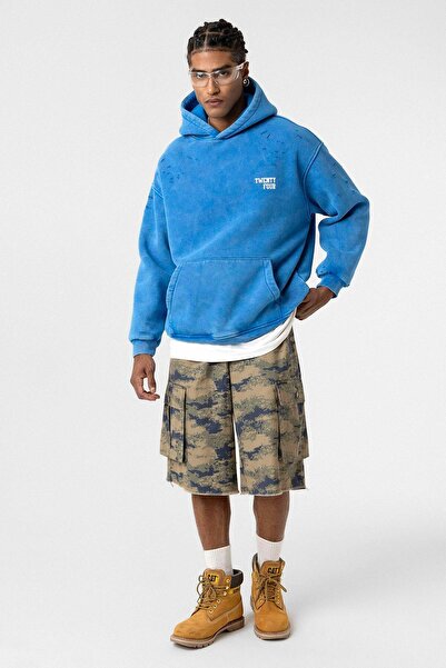 VAMOSCLO Washed text detailed oversize sweatshirt turquoise