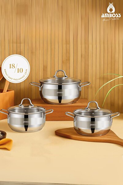 Amboss طقم أواني طهي عميقة من الفولاذ المقاوم للصدأ مكونة من 6 قطع من زجاج ال...