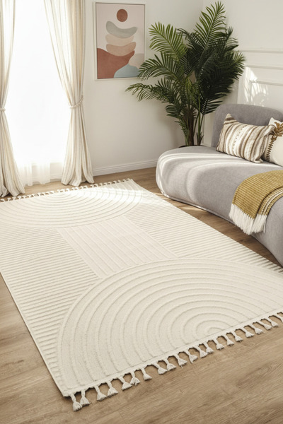 ESSENSE RUSTİC HALI Bukleli Yumuşak Peluş Krem Çocuk Odası Oturma Odası Salon...
