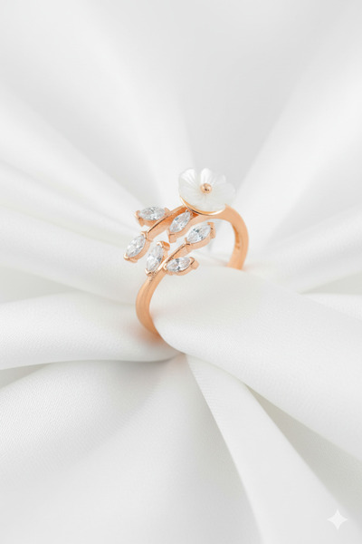 ÇEKİRDEK JEWELRY 925 Ayar Gümüş Manolya Çiçekli Ayarlanabilir Yüzük