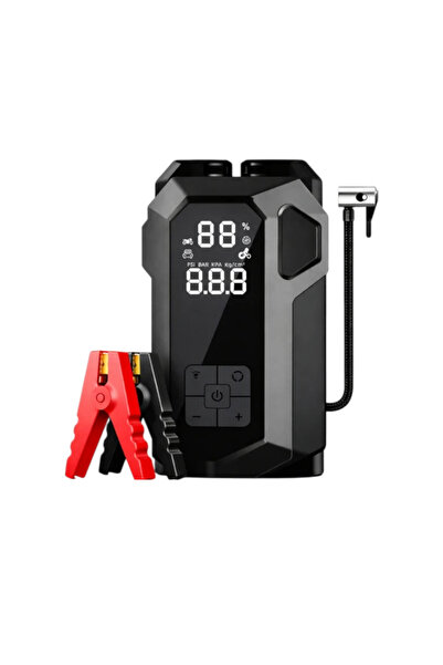 JUMP STARTER Taşınabilir Akü Takviyeli Kompresörlü Hava Pompası 4'ü 1 Arada 1...