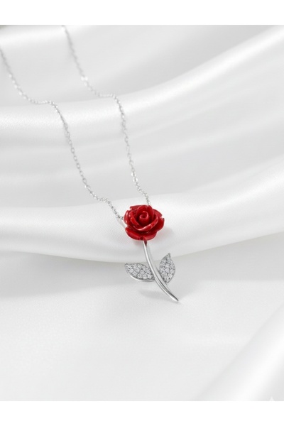 ÇEKİRDEK JEWELRY 925 Ayar Gümüş Rodyum Kaplama Güllü Kolye