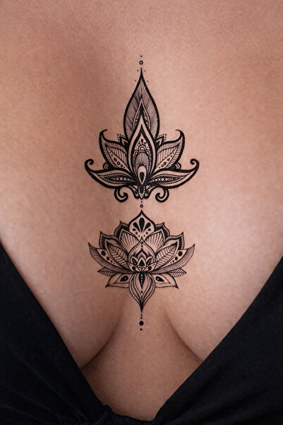 TAKIŞTIR Göğüs Arası Geçici Çiçek Figürlü Dövme Tatto