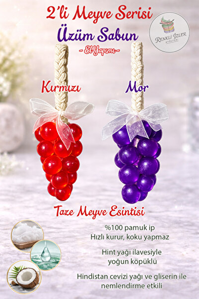 renkli izler atölyesi El Yapımı Üzüm Salkım Sabun(İkili Set Kırmızı-Mor Kurde...