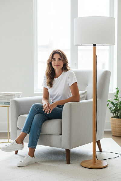 Genel Markalar Oslo Ahşap Krem Başlıklı Modern Lambader