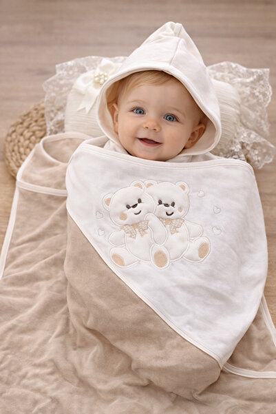 Tomuycuk بطانية أطفال موسمية قطن 100% مقاس 80x90 سم - بطانية مطرزة باللون البني