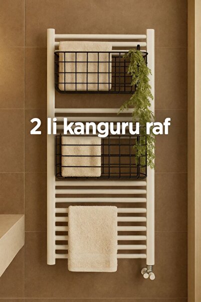 K Karteya 1.kalte 2'li Dolap içi Kanguru Raf Çelik Sepet Askılı Raf Siyah