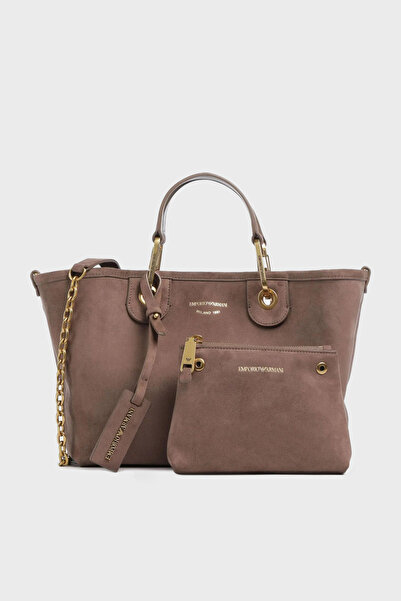 Emporio Armani Women's Soft Suede Detachable Chain Strap Embossed Logo Brown ...