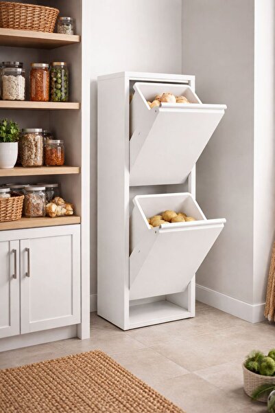 formood 2'li Metal Patates Soğan Kovası Çok amaçlı Dolap - Beyaz