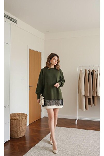 Maysev Cycling Collar Drop Shoulder Balloon Sleeve Loose Fit Hem Contrast Lac...