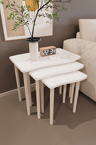 ED PET DİZAYN 3'lü Zigon Sehpa Takımı – Modern Bayrak Zigon Sehpa, Ahşap Ayak...