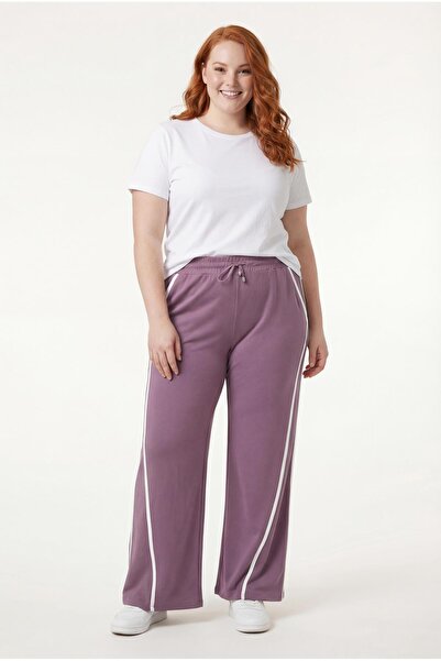 Verdavia Women's Plus Size Extra Comfortable Fit Striped Purple Sweatpants