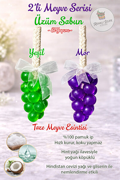 RenkliİzlerAtölyesi El Yapımı Üzüm Salkım Sabun(İkili Set Yeşil-Mor Kurdelalı)
