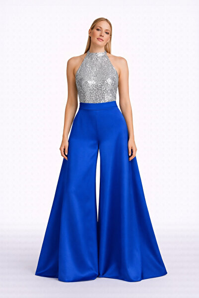 MERT ERKAN بنطال حريري من الساتان بخصر عالٍ وواسع الساق