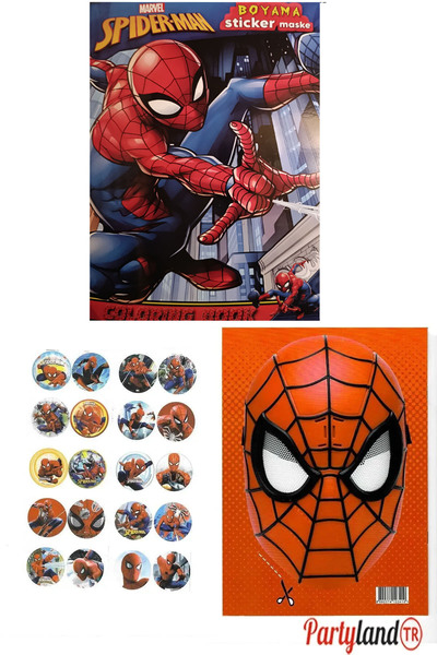 PartylandTR Spiderman Örümcek Adam Boyama Kitabı 3'lü (BOYAMA , STİCKER , ARK...