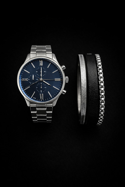 MEKKANMODA Premium Çelik Erkek Kol Saati + 2 Adet Çelik Bileklik Hediyeli Kutulu